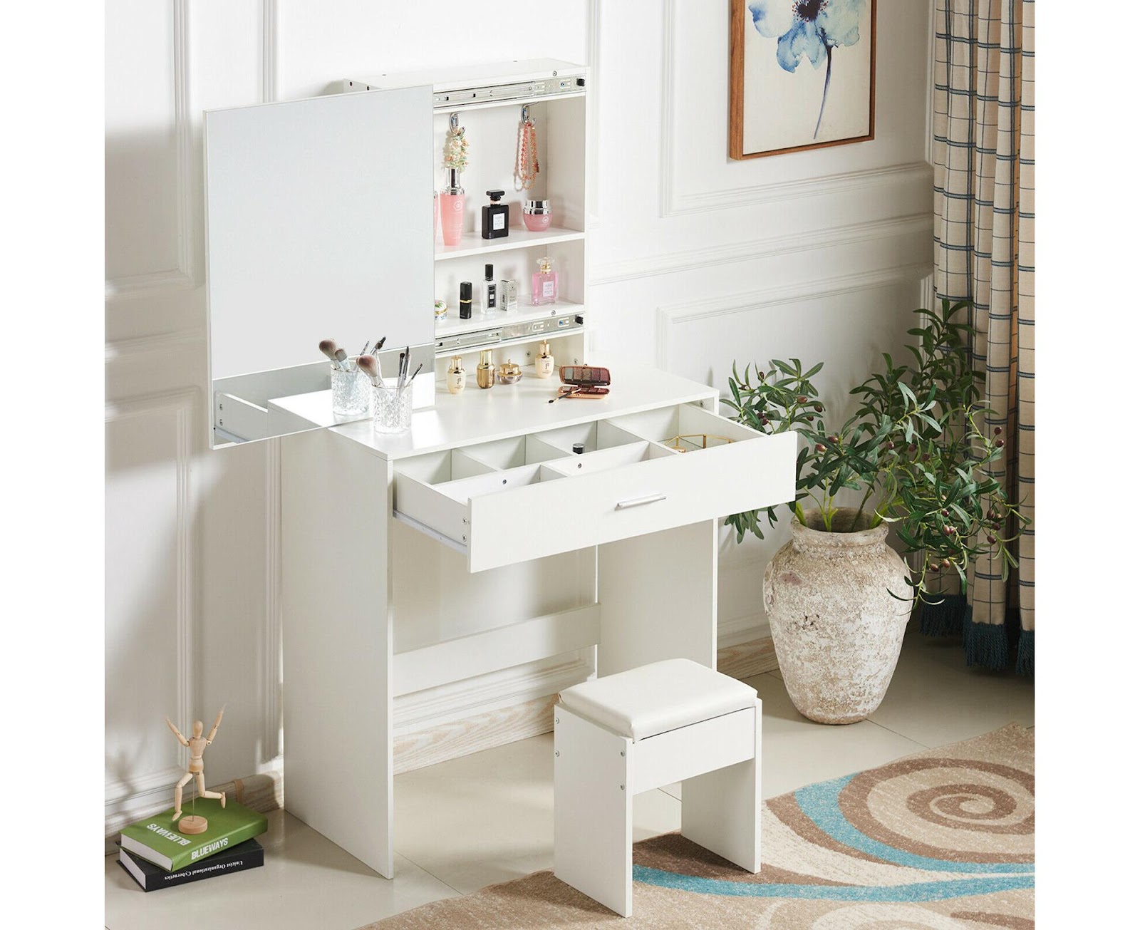Bedroom Aesthetic & Functionality with White Dressing Table Mirror